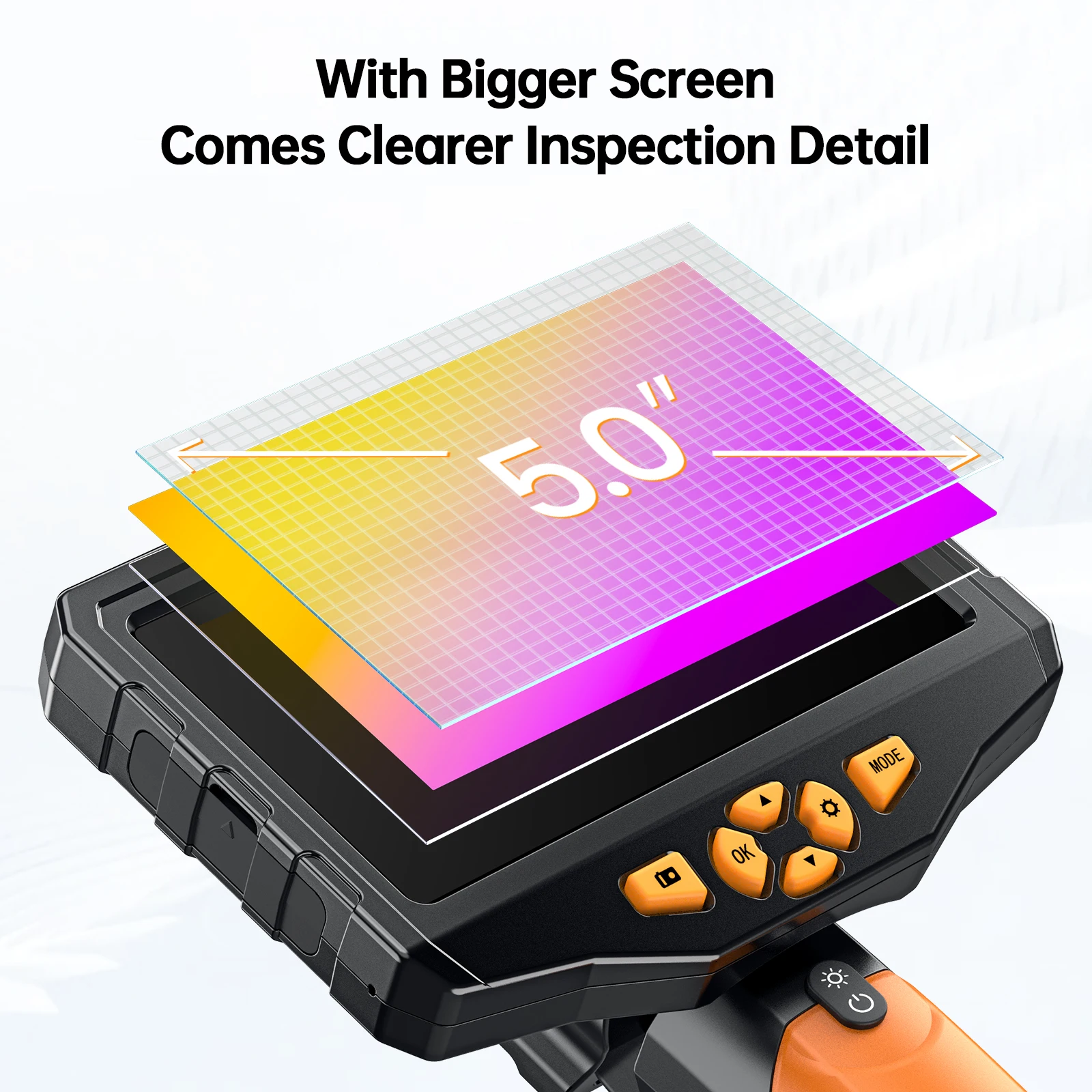 Teslong 5 inches IPS Inspection Camera, Dual Lens Borescope, Endoscope Camera with 7 LEDs, 5000mAh, Flashlight, Case, 32GB 3