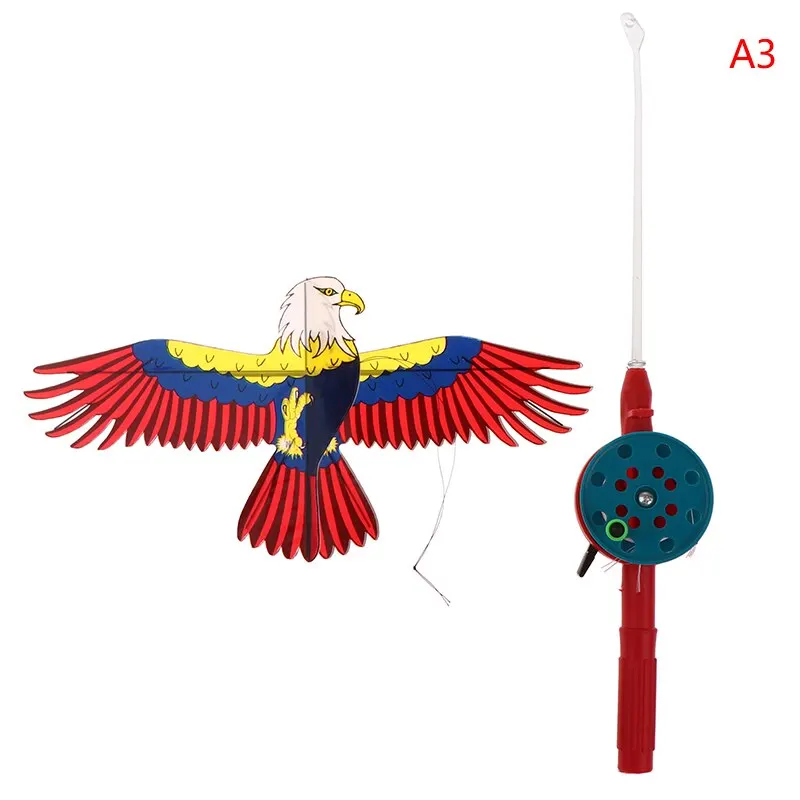 Mini Plastic Kite Fishing Rod Toys Kite Cartoon Eagle Parrot