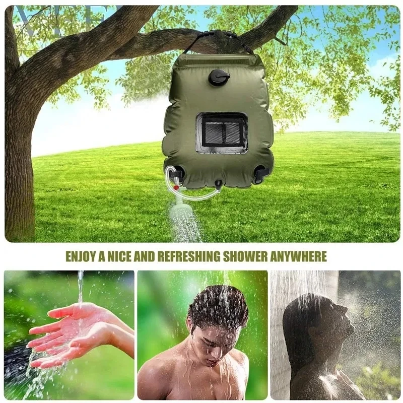 Sac de douche de camping 20L, sac de douche solaire, sac de douche à eau chaude extérieure, sac