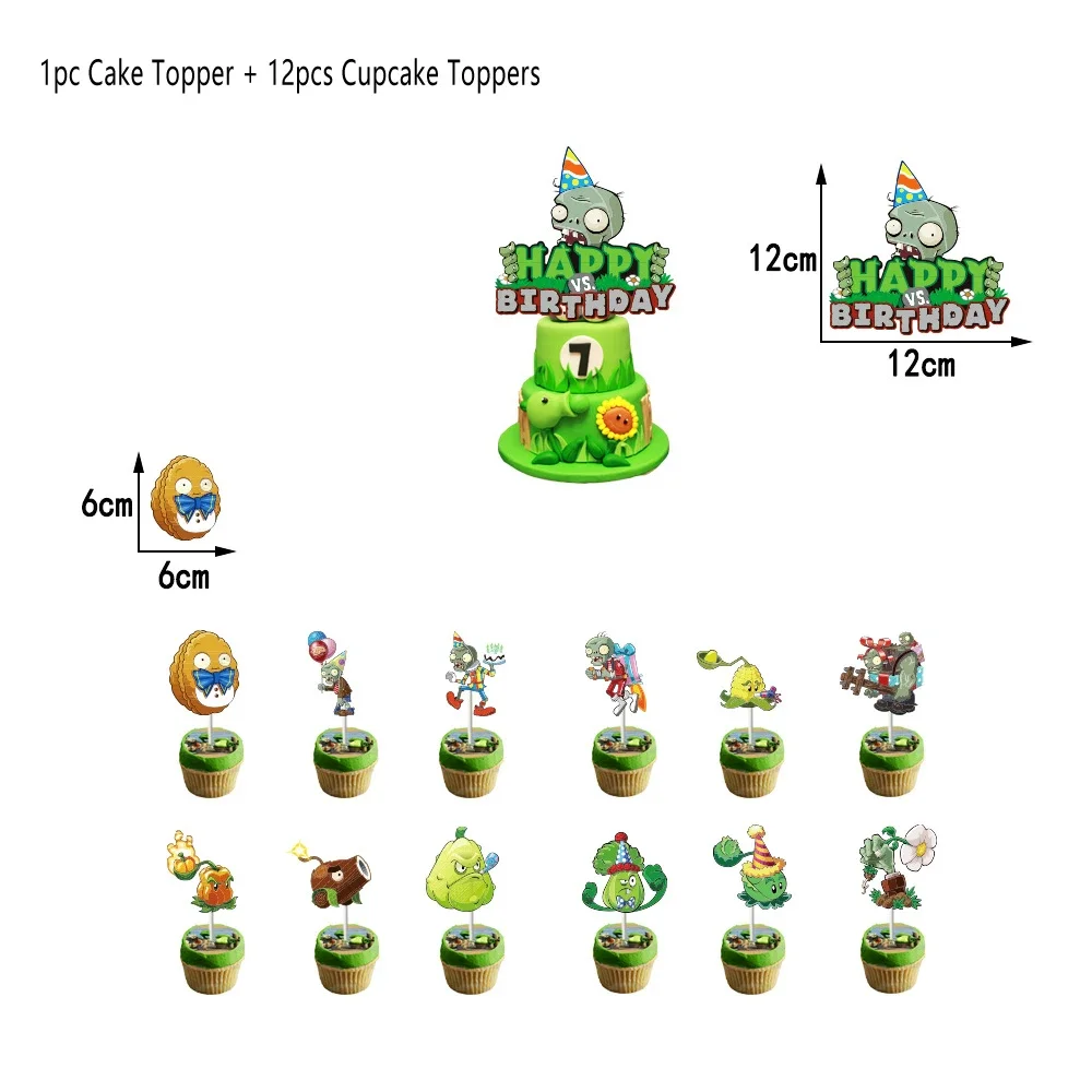 thumbnail image 1 of Globos de látex de aluminio con diseño de mineros y zombis plantados, juego temático PVZ, decoración para tartas, suministros para fiestas, pancartas de cumpleaños para niños, 1 of 5