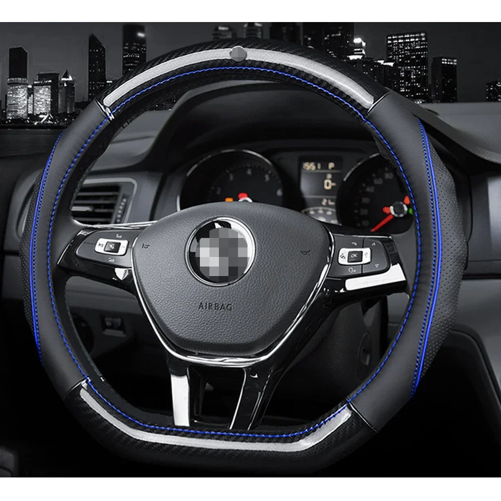 

Car Accessories Leather Carbon Fiber Steering Wheel Cover 38cm For Volkswagen Golf 6 Mk6 VW Polo Jetta MK5 Sagitar Bora Santana