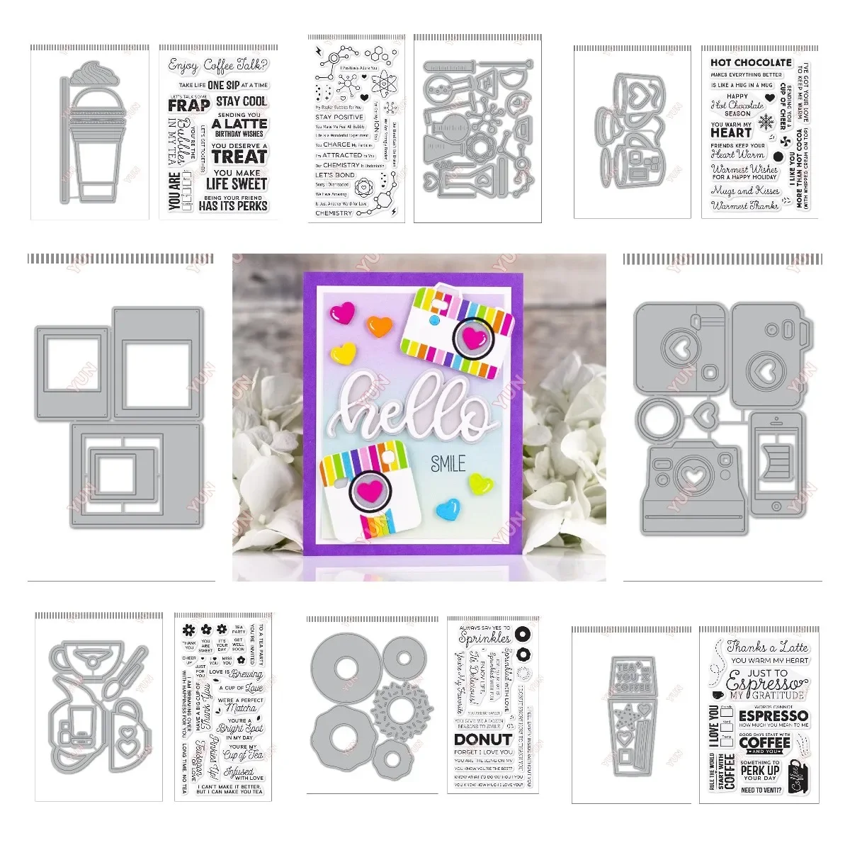 Stamps Dies Set Scrapbooking Diary Decoration Donuts Sprinkles Mug Words Clear Cameras Polaroids Die