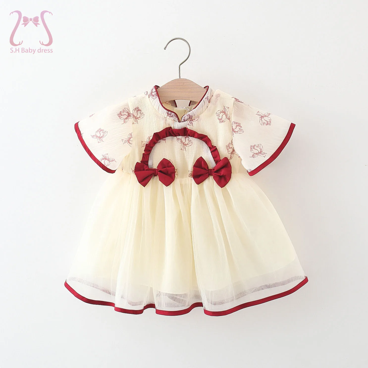 

Summer Baby Dresses Sweet Bow Girl Kids' Clothing Elegant Chinese Style Voile Dress Lovely Thin Children Clothes 0-3 Y Toddlers