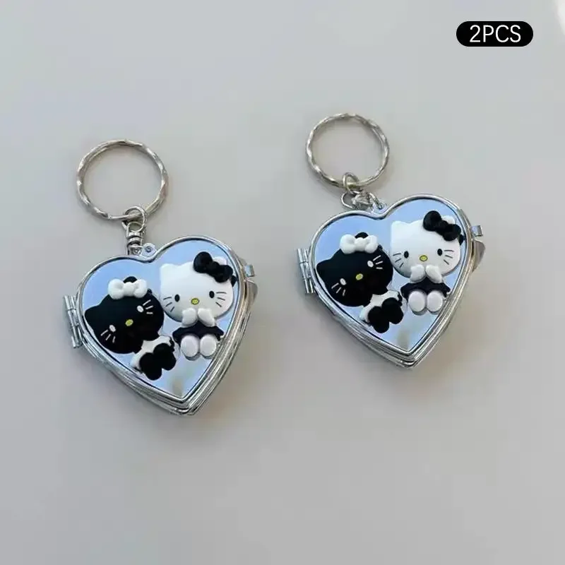 1/2 PCS 귀여운 헬로 키티 하트 미러 키 체인 펜던트 가방 장식품 Girly KT Ccd 카메라 참 액세서리 열쇠 고리 선물