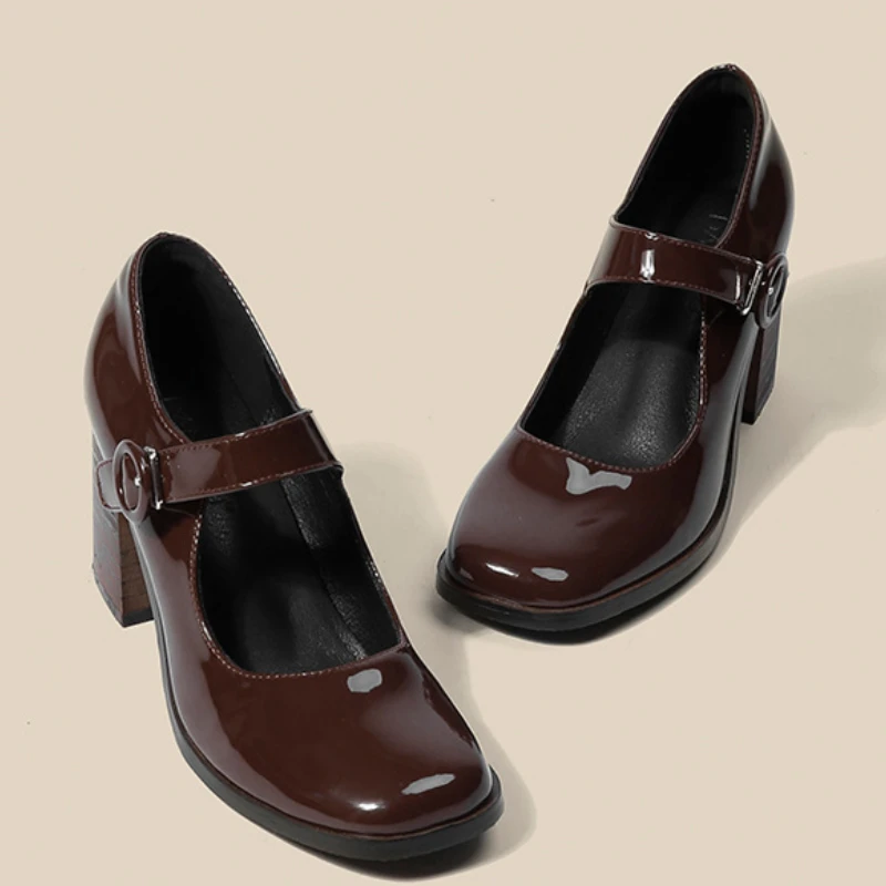 Zapatos Mary Jane De Punta Cuadrada Para Mujer, Zapatos De Tacón Con Plataforma Y Hebilla, Negro