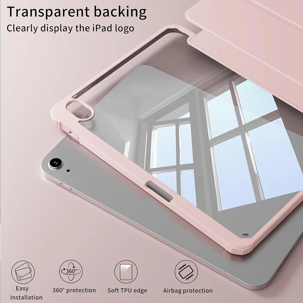 Solid Color Hard Acrylic Tablet Case with Auto Wake Sleep and Pencil Holder