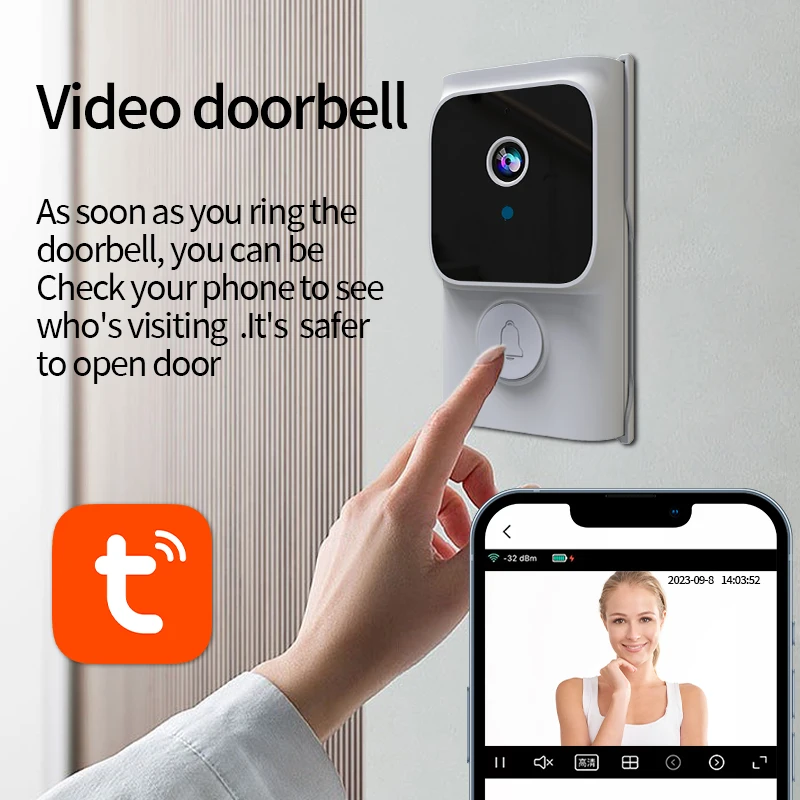 Tuya Wireless Doorbell Camera 1080 High-Definition Bidirectional Audio WiFi Video Intelligent Intercom Doorbell Wireless Doorbell