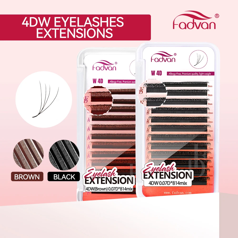 FADVAN 4D W Wimpernverlängerung Schwarz/Braun 4D Vorgefertigte Blütenfächer-Wimpern 0,07 C/D/L/M Natürliche Weiche Volumen W-Form Wimpern
