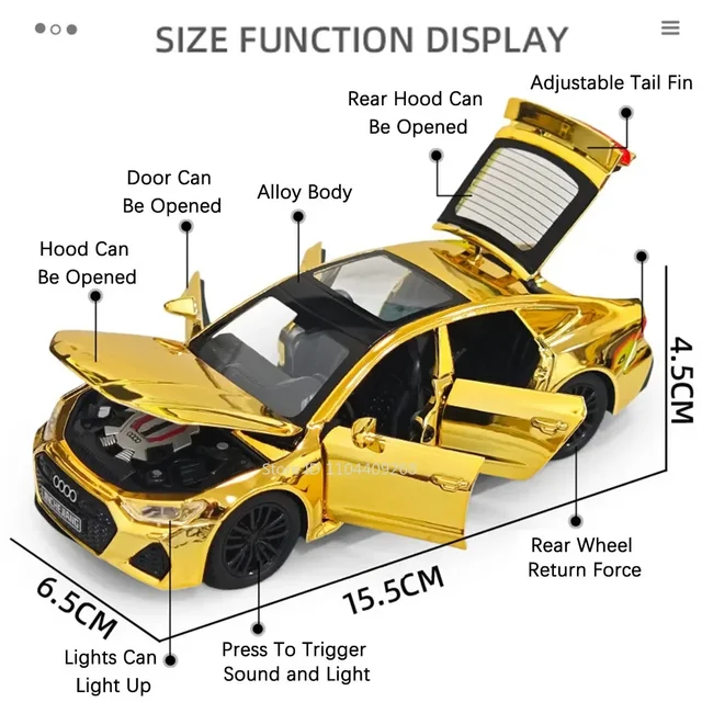 1:32 Scale RS7 RS6 Sports Car Toy Model Light Sound Pull Back Diecast Metal Miniature Vehicles Models Kids Desktop Ornaments 2