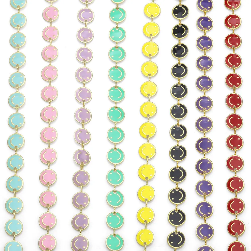 OCESRIO 10M Cute Enamel Happy Face Chain Jewlery Making Gold Plated Brass Findings for DIY Components cana082