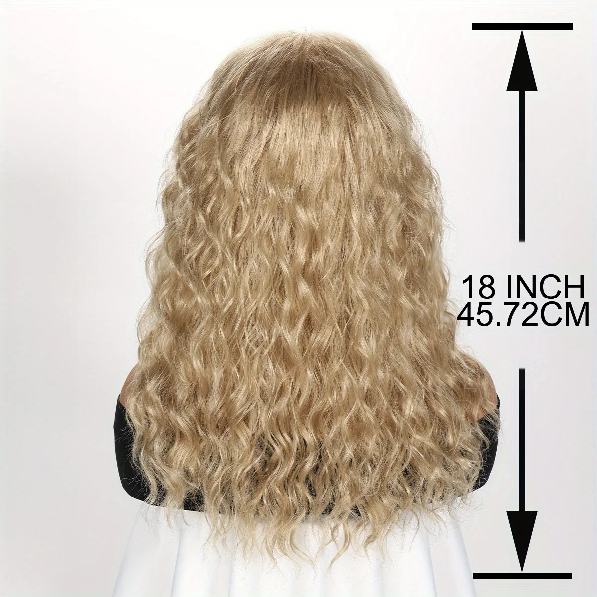 Golden Long Curly Wavy Women's Wig with Bangs, Synthetic Fiber Full Head Wig for Halloween Party