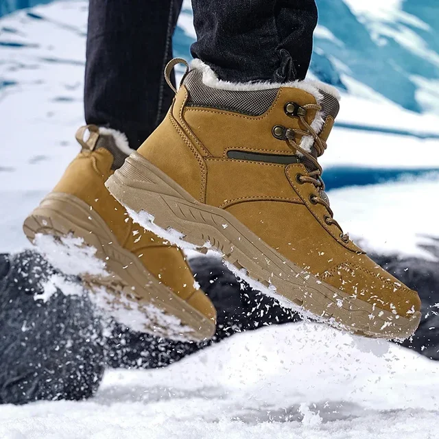 Stivali invernali da uomo stivali da neve da uomo in pelle stivali da lavoro caldi in peluche scarpe da arrampicata da trekking all'aperto stivaletti antiscivolo impermeabili 2