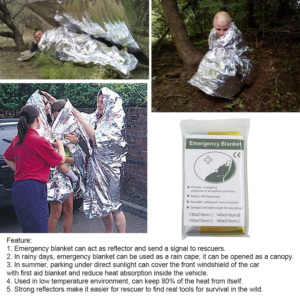 Outdoor Emergency Blanket Survival First Aid Rescue Kit Waterproof Foil Thermal Blanket Insulation Hot for Camping 5Pcs