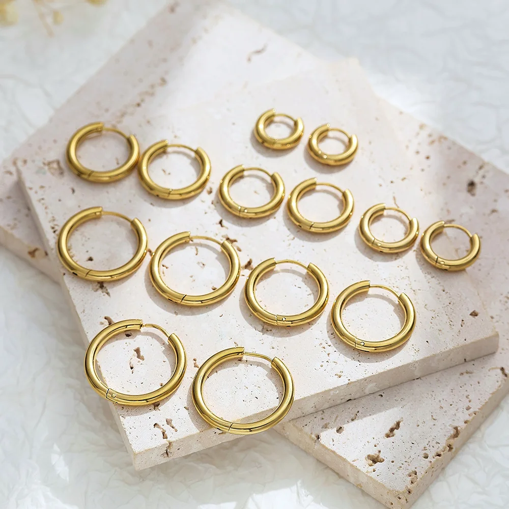 Minimalist Big Round Circle Hoop Earrings for Women Waterproof PVD Stainless Steel Huggie Earring Rust Proof Stylish Jewelry New