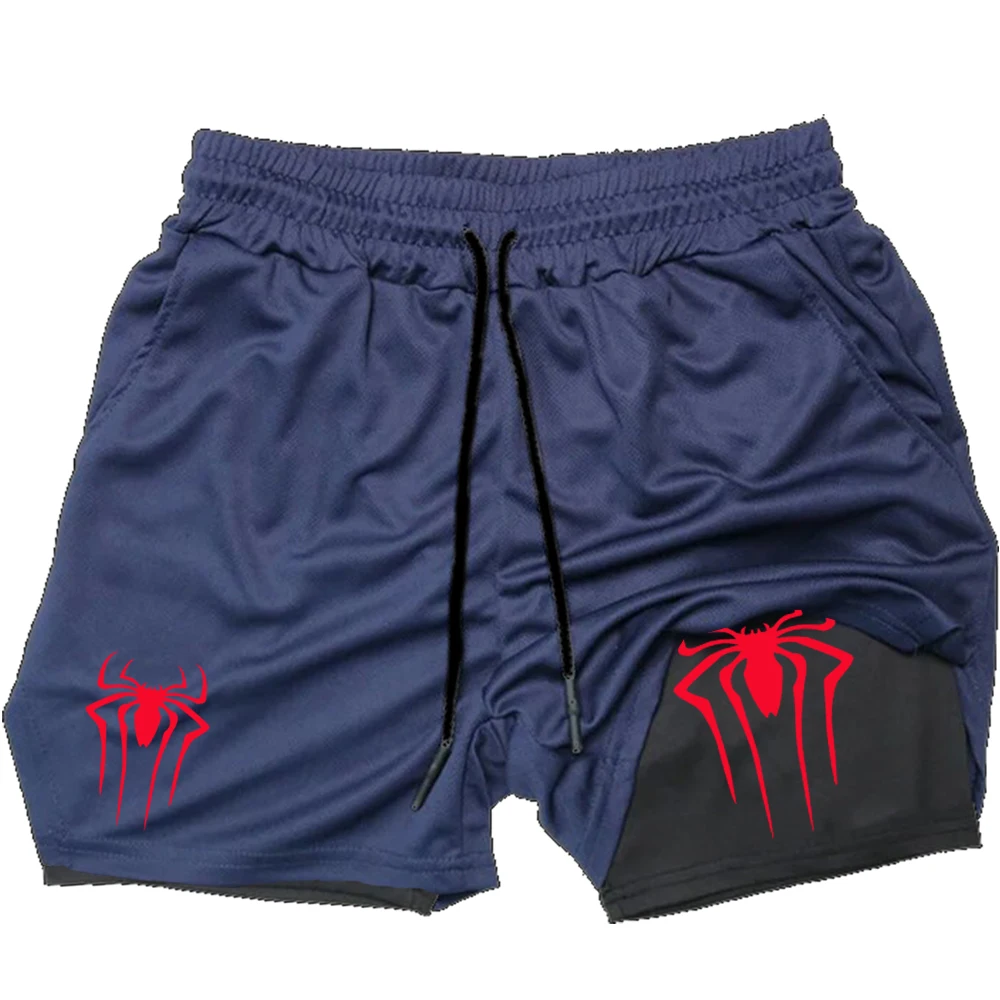 Y2K Performance Shorts Men Spider Printed GYM Casual Sports Compression Shorts Workout Running Mesh 2 In 1 Sport Short Pants 6