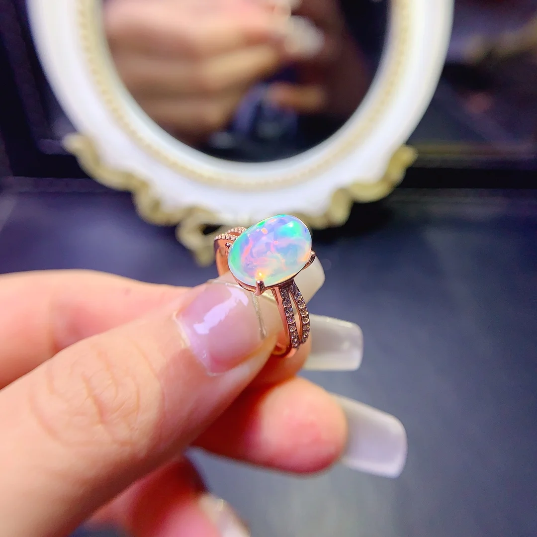 Ladies 925 silver plated 18K white gold Rose gold set natural opal ring Color Ultra bright engagement gift Free shipping Ladies 925 silver plated 18K white gold Rose gold set natural opal ring Color Ultra bright engagement gift Free shipping