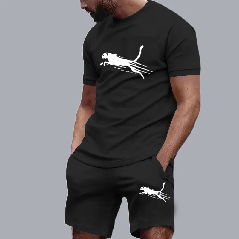 summer Hot selling T-shirt+shorts 2-piece set for men's casual fitness jogging sportswear, hip-hop breathable short sleeved set