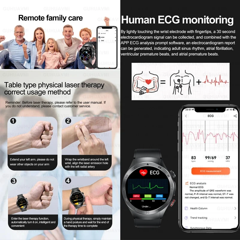 2025 New For XIAOMI 1.49"AMOLED Screen Laser therapy Smart Watch Men Women Blood fat Uric acid ECG+PPG Health Tracker Smartwatch 4
