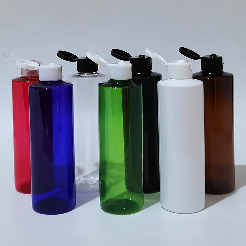 

20pcs 250ml Empty Clear Amber white Refillable Cosmetic Bottle With Plastic Flip Top Cap 250cc Capacity PET Shampoo Container