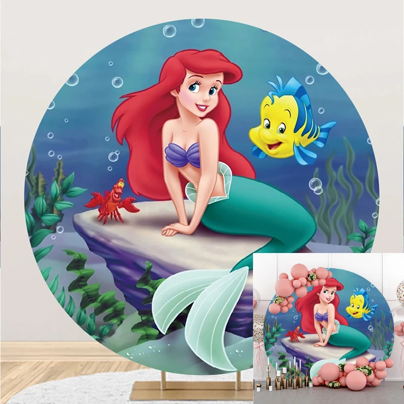 ディズニープリンセスキャラメルサークル 小さな人魚の背景 誕生日パーティーの装飾 写真スタジオ Aliexpress