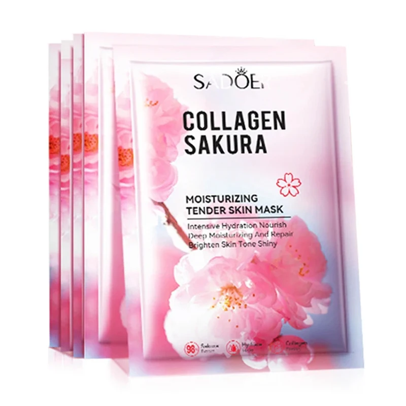 5/10pcs SADOER Sakura Face Mask Facial Skincare Moisturizing Brightening Hydrating Firming Collagen Facial Masks Face Sheet Mask