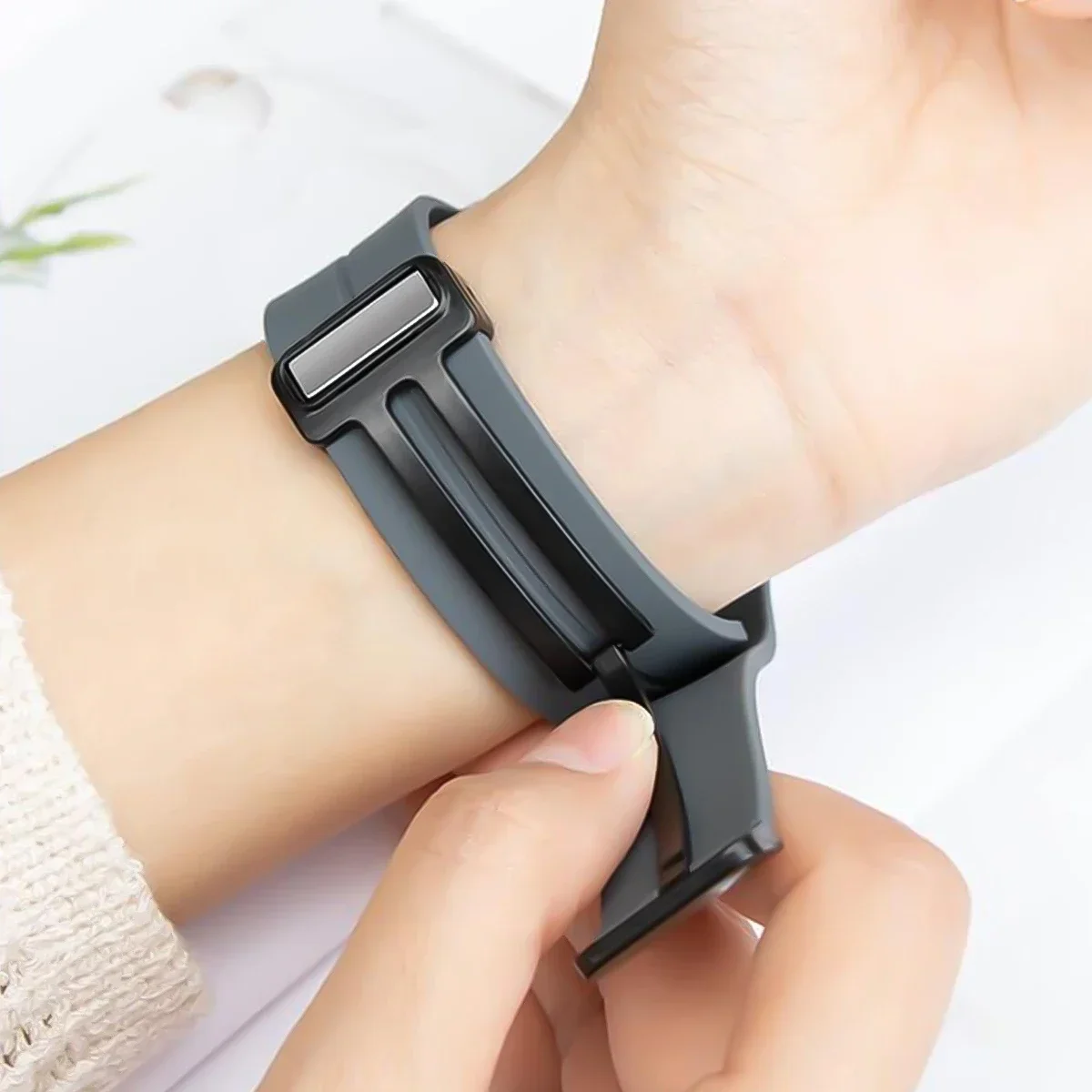 Silicone Sports Band with Magnetic D Buckle and PC Hollow Case - Universal Fit Bracelet