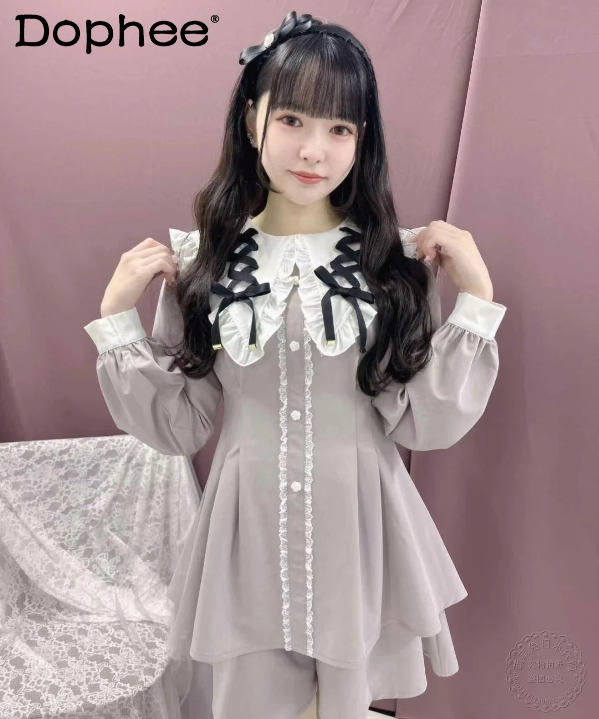 Rojita Dress Set Japanese Mine Temperament Lace-Up Bow Camicia A Maniche Lunghe Dress Shorts Set Da 2 Pezzi Sweet Cute Lolita Clothes