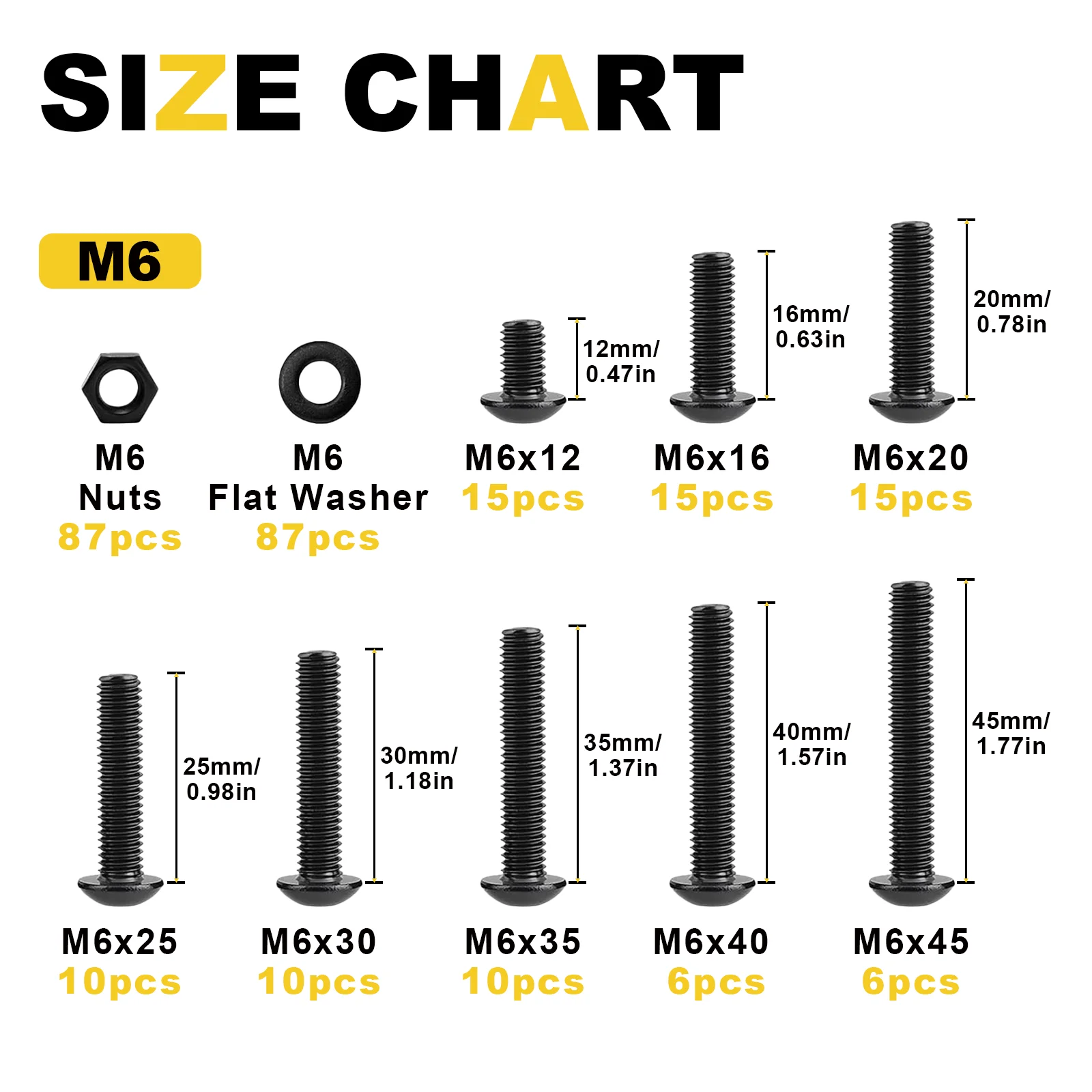 261PCs Push-Button Hex Screw & Accessory Sorting Kit-Black Oxide Finish, Allen Drive, Ideal for Woodworking & Bicycle Repair