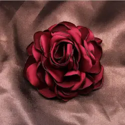 Set of 5 Large Handmade Satin Fabric Rose Flowers for Elegant Decor and Crafts (Dark Red)