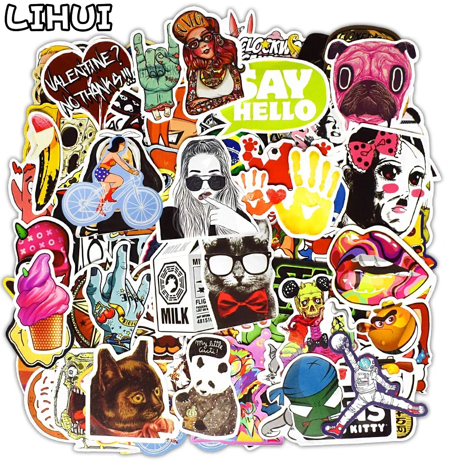 

200 PCS Classic Trendy Stickers for Laptop Luggage Phone Guitar Skateboard Fridge Motor Bike Car Decal Toy Graffiti Sticker Bomb
