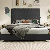 YITAHOME King Velvet Bed Frame, 53" Tall Headboard, 2 USB C/A, Button Tufted, No Box Spring, Noise-Free, Black 1