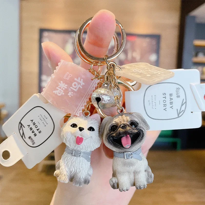 White Dog Bag Charm Keychain Purse charm Plush Pom Pom Fluffy New