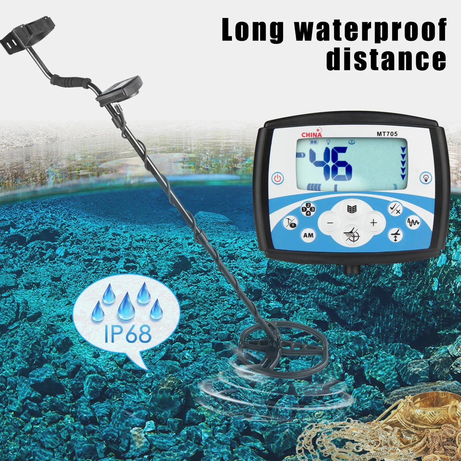MT705 Professional Underground Metal Detector High Sensitivity Waterproof Search Coil Metal Detecting Tool Treasure Pinpointer