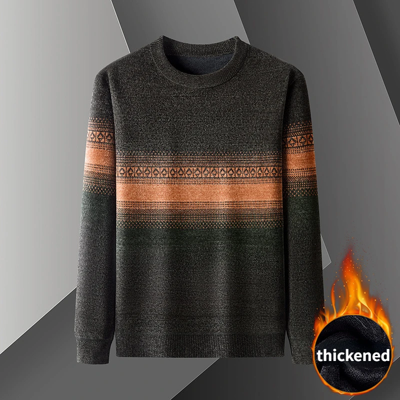 

Sweater Men's Fleece Thickening Loose Warm Clothes Winter Round Neck Bottoming Sweater Mens Clothing