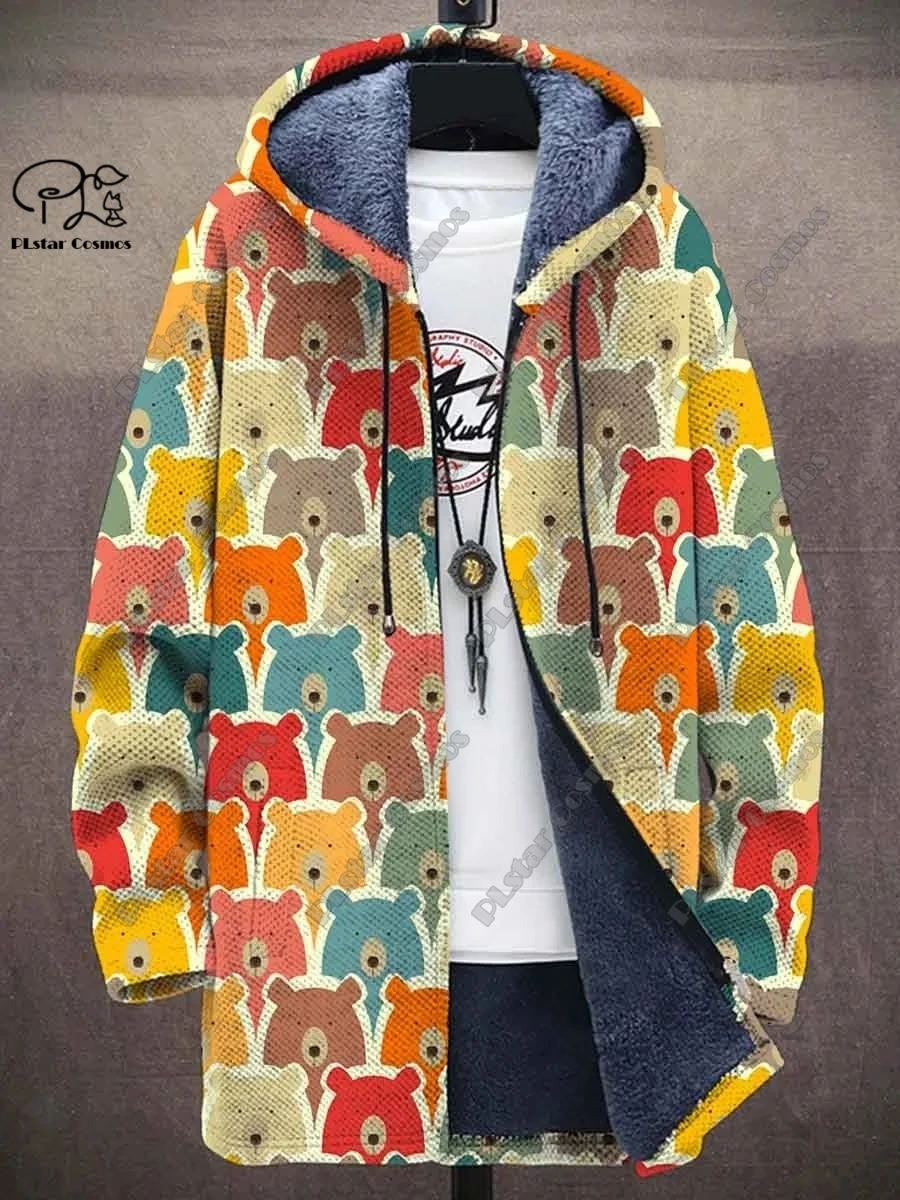 3D printed new winter hooded unisex retro geometric gradient art pattern plush thickened long-sleeved casual warm jacket DY-4