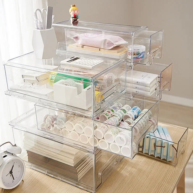 

Sundries Simple Box Stationery Office Drawer Cosmetic Organizer Capacity Sorting Multilayer Table Storage Large Transparent
