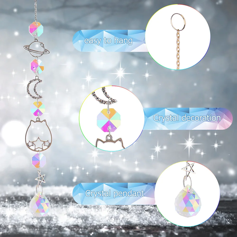 Suncatcher Crystal Pendant Window Prism Wind Chimes Star Moon Heart Metal Hanging Prism Hanging Light Catcher Home Garden Decor