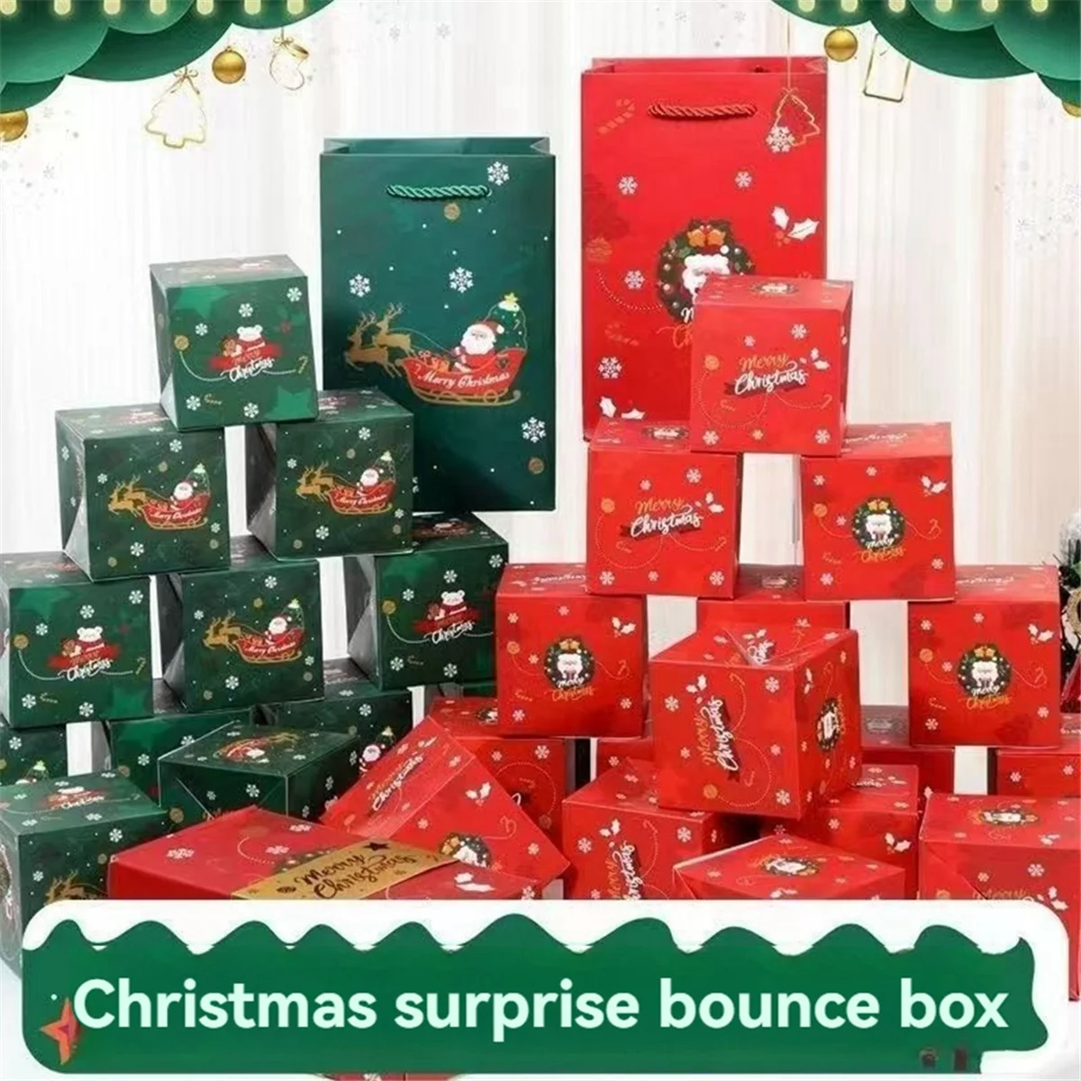 BAAU Surprise Gift Box Explosion, Merry Christmas Surprise Box Explosion Gift Box, Christmas Cash Explosion Green 20