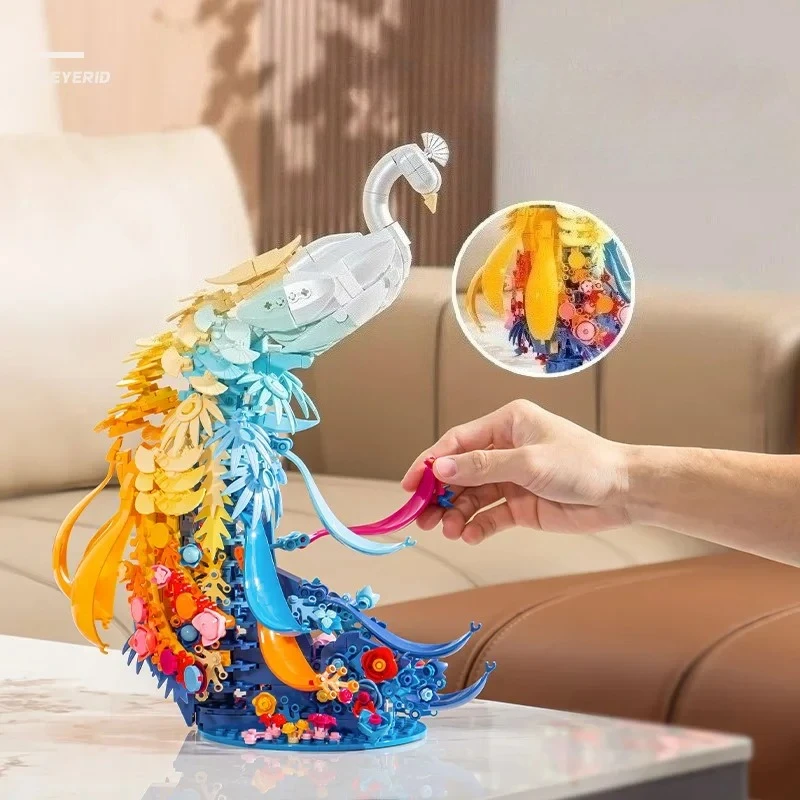 859-Piece Flowers Peacock Building Set - Botanical Bird Block Kit For Adults & Teens, Home Decor
