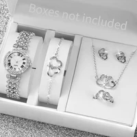 6PCS/Set Fashion Roma Dial Women's Watch Full Diamond Steel Band Quartz Watches Rhinestone Heart Jewelry(Without Box) 1