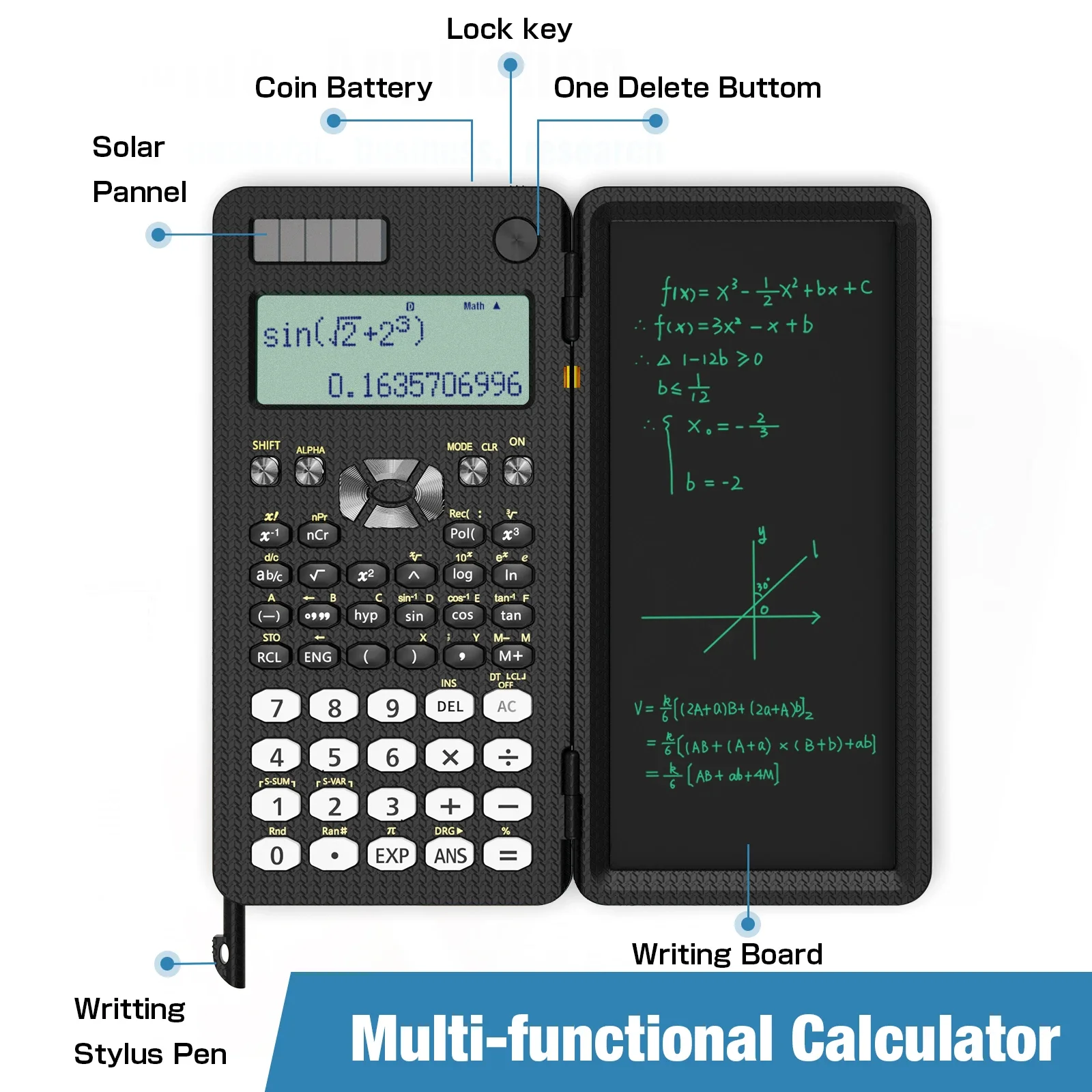 Newyes-mini Calculadora Científica Escrita Calculadoras Tablet Notepad Memo Eletrônica de Escritório Material Escolar 991es ms 82ms - Imagem 5