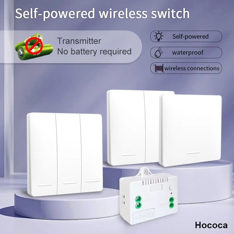 ใหม่ครัวเรือนกันน้ํา Self Powered โคมไฟไม่มีแบตเตอรี่ Rf433 1/2/3 GANG รีโมทคอนโทรลไร้สายสวิทช์ 1