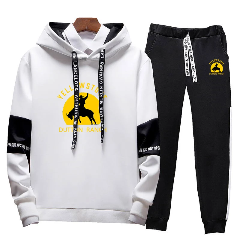 Movie Huangshi Dutton Ranch Men's Tricolor Sweater suit hoodie sweatpants sportswear 2-piece suit