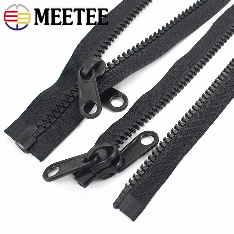 Meetee 60-300cm 5# 8# 10# Resin Zippers Plastic Double-sided Zipper Puller  Head for Outer Tent Double Pull Tab Zips Sew Material