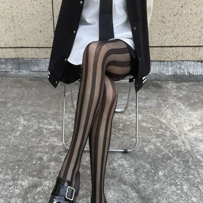 Striped Thigh High Stockings Pantyhoses Lingerie Hosiery Ultra-thin Nylon Tights Pantyhose Women Black Tights Body Stockings New