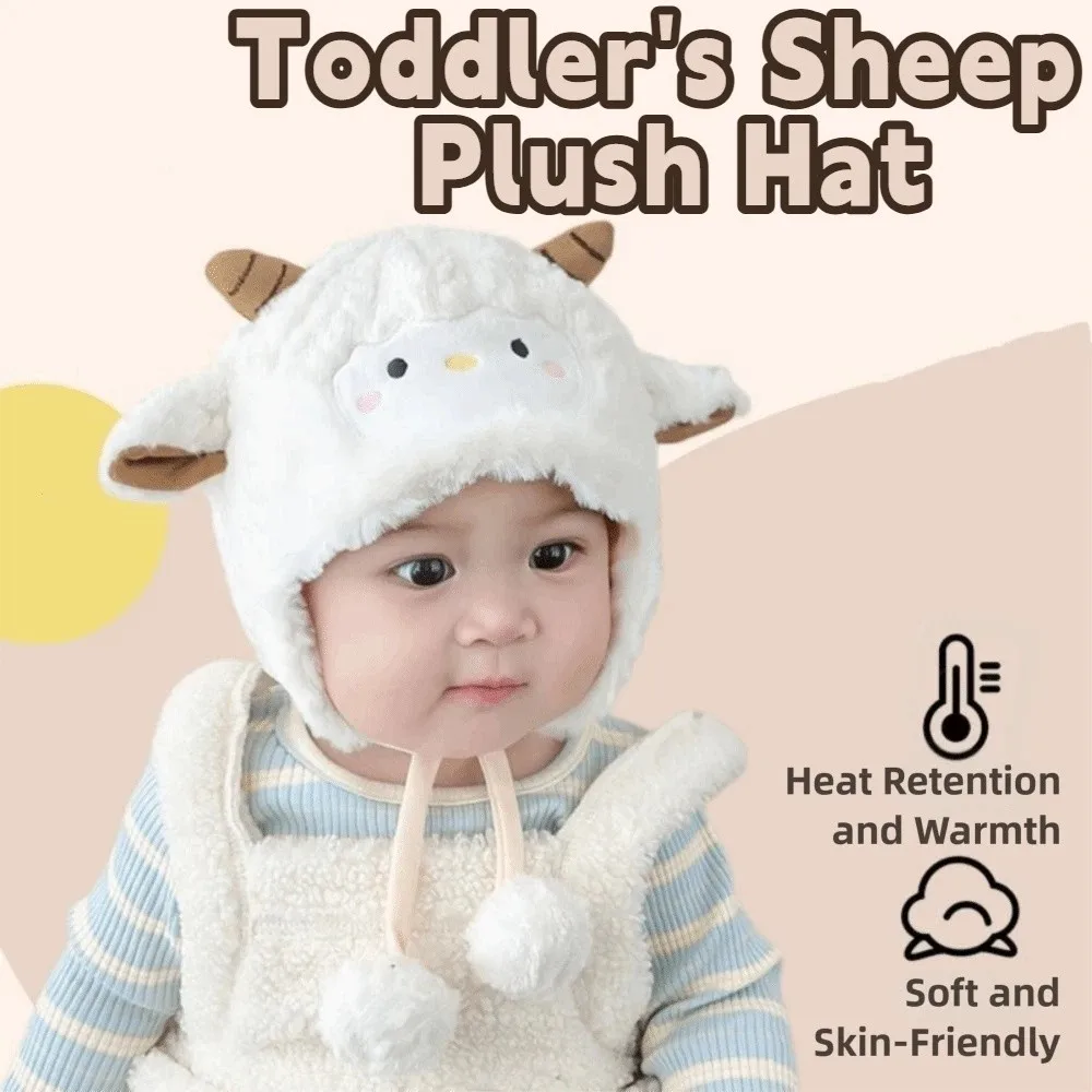 Kawaii Toddler's Sheep Hat Thickened Ear Protection Cute Sheep Hat Coldproof Windproof Baby Warm Caps Outdoor Activities