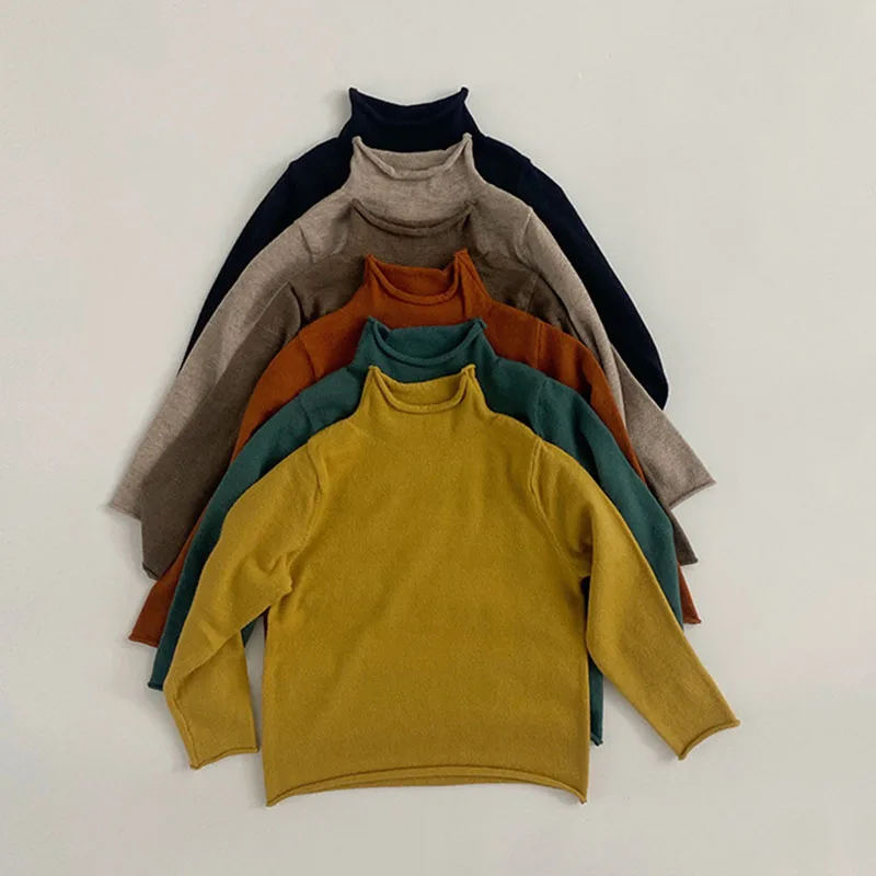

Casual Boys Girls Long Sleeve Pure Color Turtleneck Pullover Sweater Kids Baby Autumn Boys Girls Knit Children's Clothes Sweater