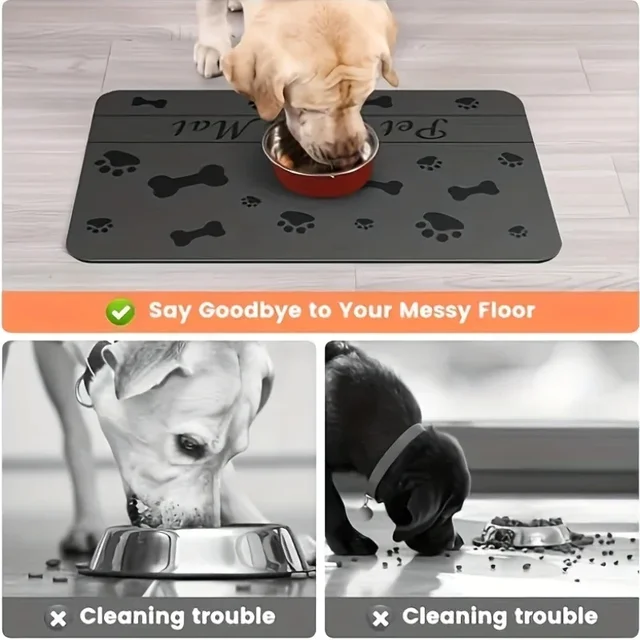Sc455835e9390452dadaf01a4a83a5d27y.jpg Waterproof Absorbent Pet Feeding Mat - Quick Dry Pet Placemat For Food And Water Bowl With Rubber Backing For Dog And Cat