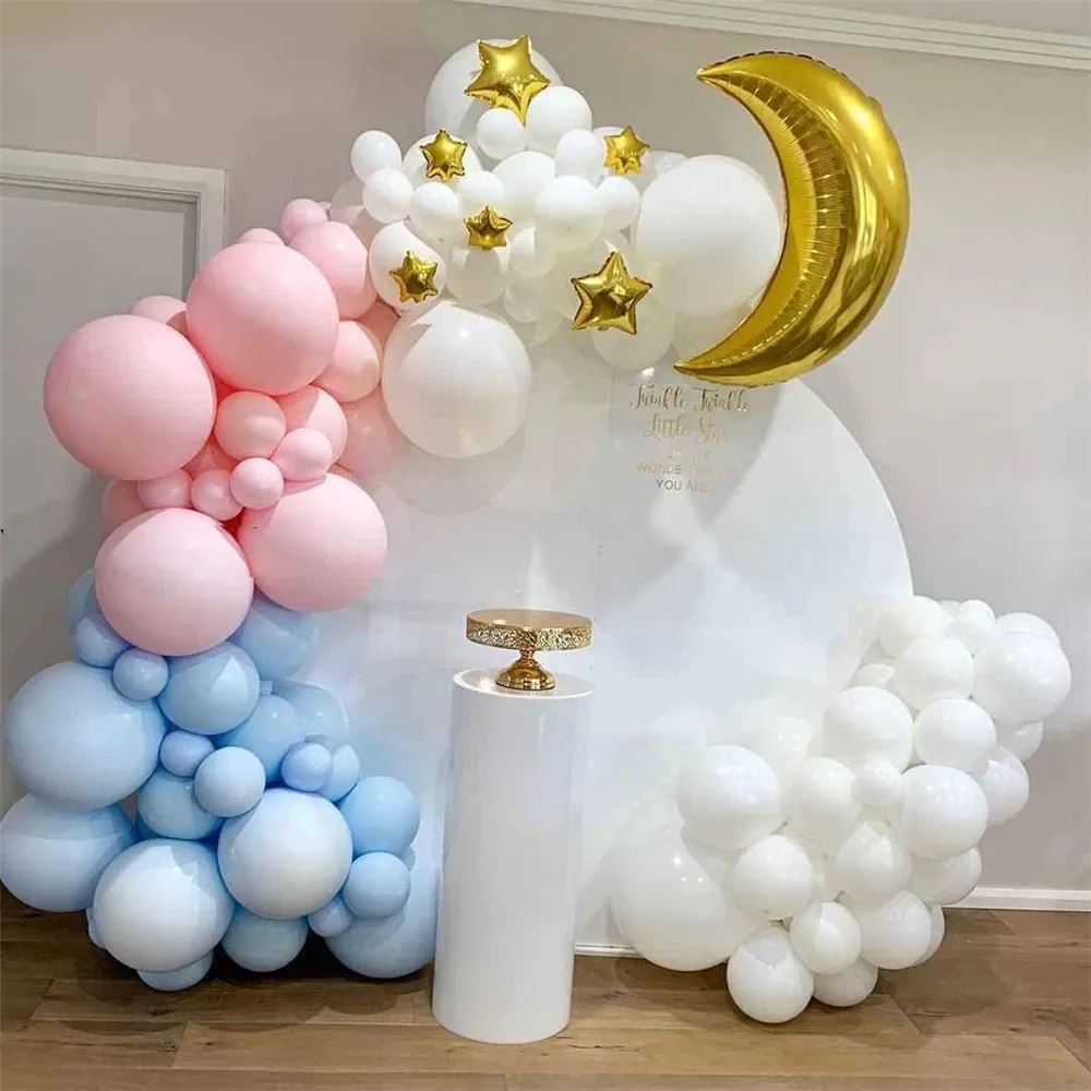 

141Pcs Pastel Pink Blue Balloons Garland Arch Kit Large Moon Foil Helium Balloon Birthday Party Gender Reveal Wedding Decoration