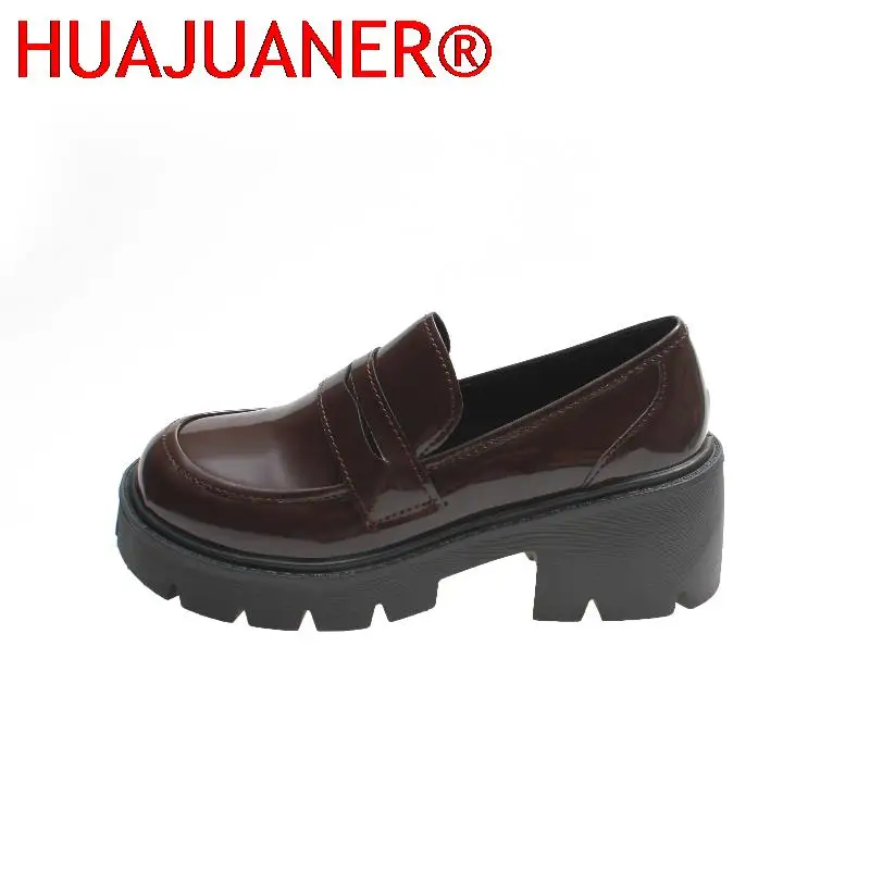 

Туфли HUAJUANER женские в британском стиле, лоферы на платформе, без застежки, кожаные, маленький размер, весна-осень